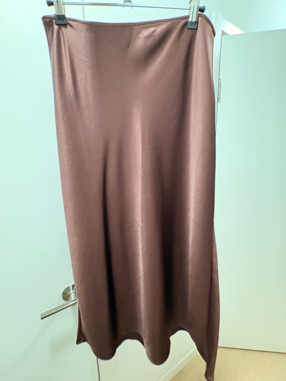 Calvin Klein Satin Midi Skirt in Brown